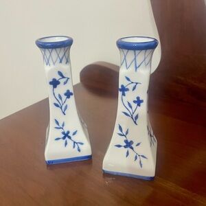 Blue and White Floral Ceramic Candle Holders